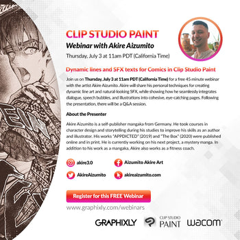 WEBINAR – Dynamic lines and SFX texts for Comics in Clip Studio Paint with Akire Aizumito