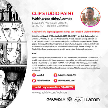 Upcoming Webinar (Italian) - Costruisci una doppia pagina di manga con l'aiuto di Clip Studio Paint con Akire Aizumito