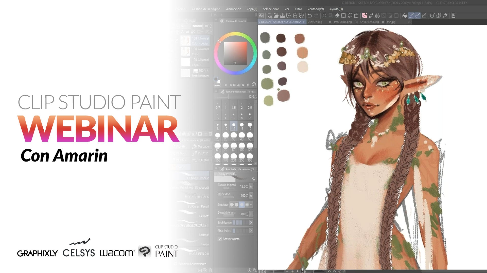 Grabación de Webinar en español - Diseñando personajes fantásticos en Clip Studio Paint con Amarin