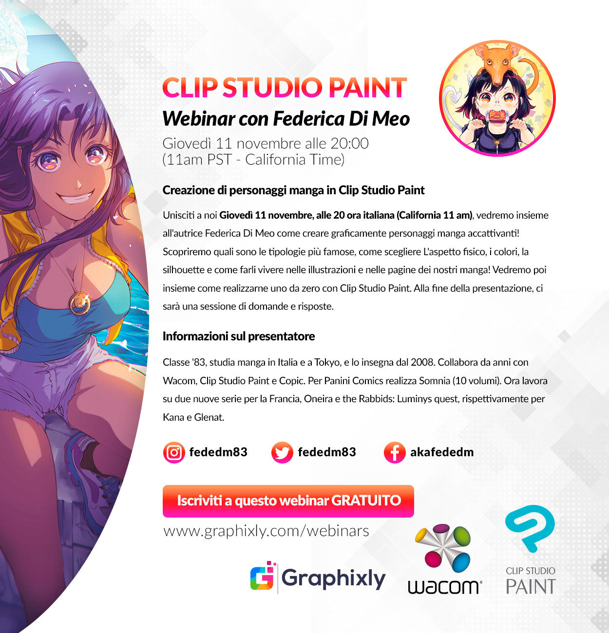 Webinar (Italian) - Creazione di personaggi manga in Clip Studio Paint con Federica Di Meo