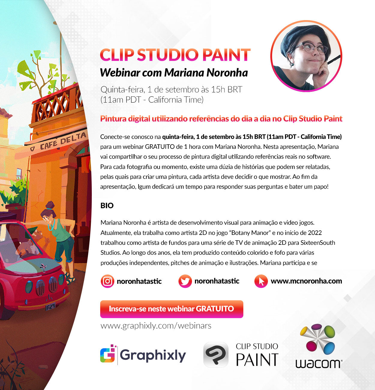 Webinar (Portuguese) - Pintura digital utilizando referências do dia a dia no Clip Studio Paint com Mariana Noronha