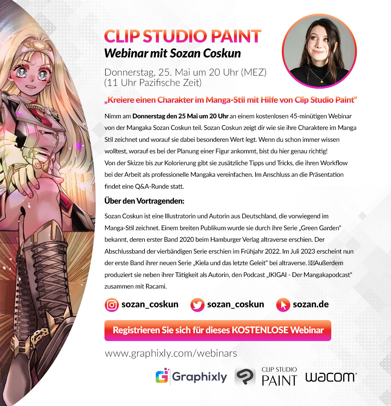 Webinar (Deutsch) - „Kreiere einen Charakter im Manga-Stil mit Hilfe von Clip Studio Paint“ mit Sozan Coskun