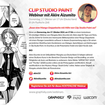 Webinar (Deutsch) - „Baue eine Manga-Doppelseite mit Hilfe von Clip Studio Paint auf“ mit Akire Aizumito