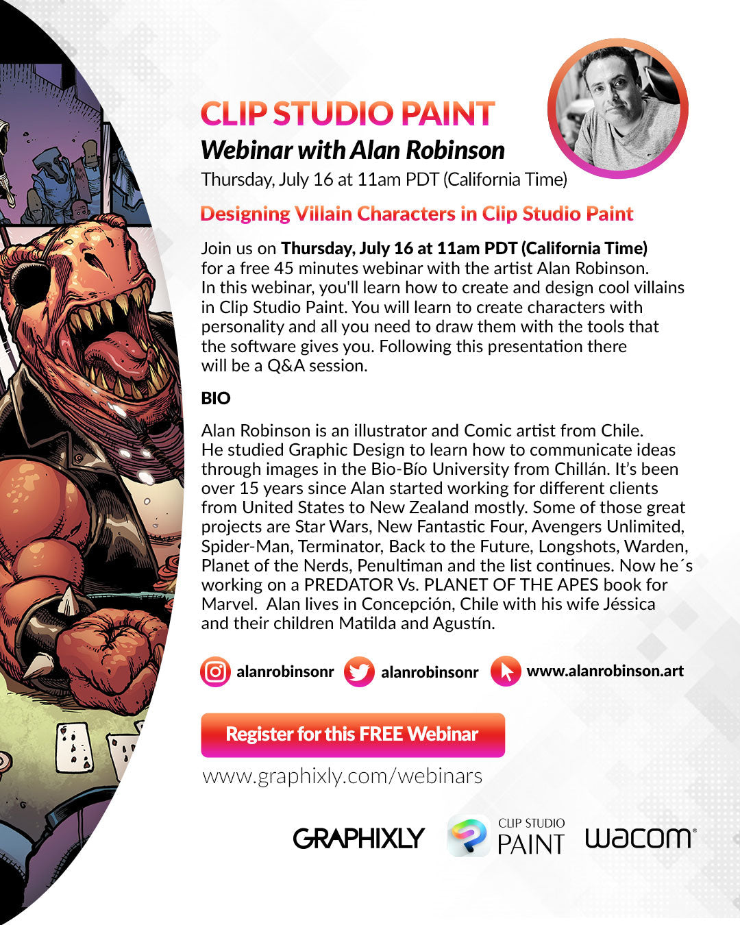 Webinar - Designing Villain Characters in Clip Studio Paint with Alan Robinson