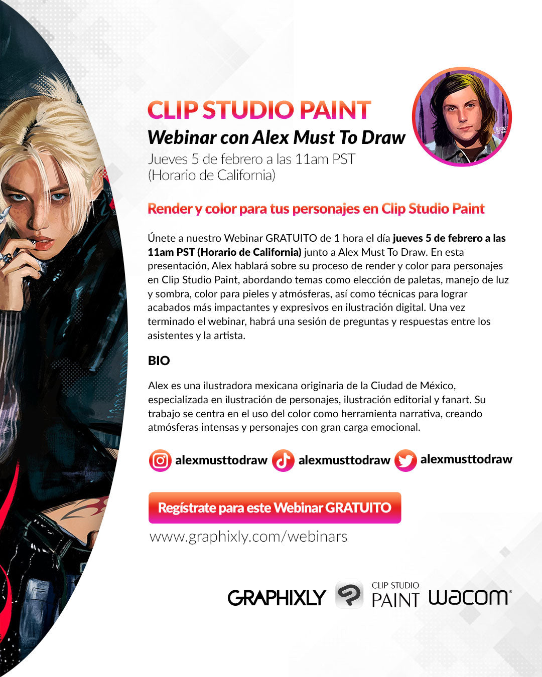 Webinar en español - Render y color para tus personajes en Clip Studio Paint con Alex Must To Draw