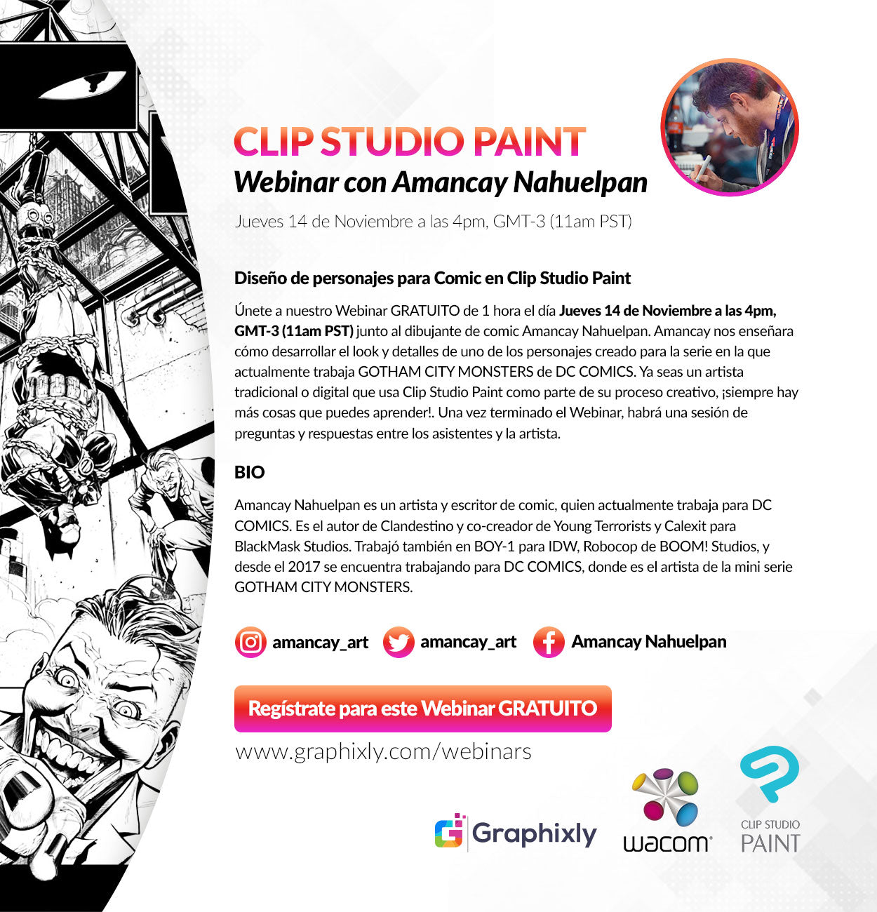 Webinar en español - Diseño de personajes para Comic en Clip Studio Paint con Amancay Nahuelpan