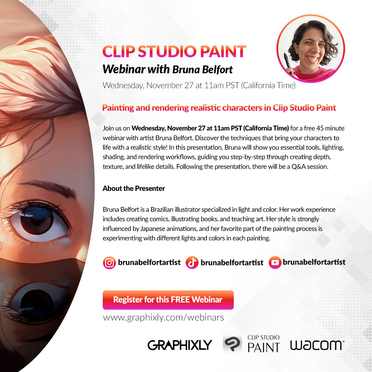 WEBINAR – Painting and rendering realistic characters in Clip Studio Paint presented by Bruna Belfort