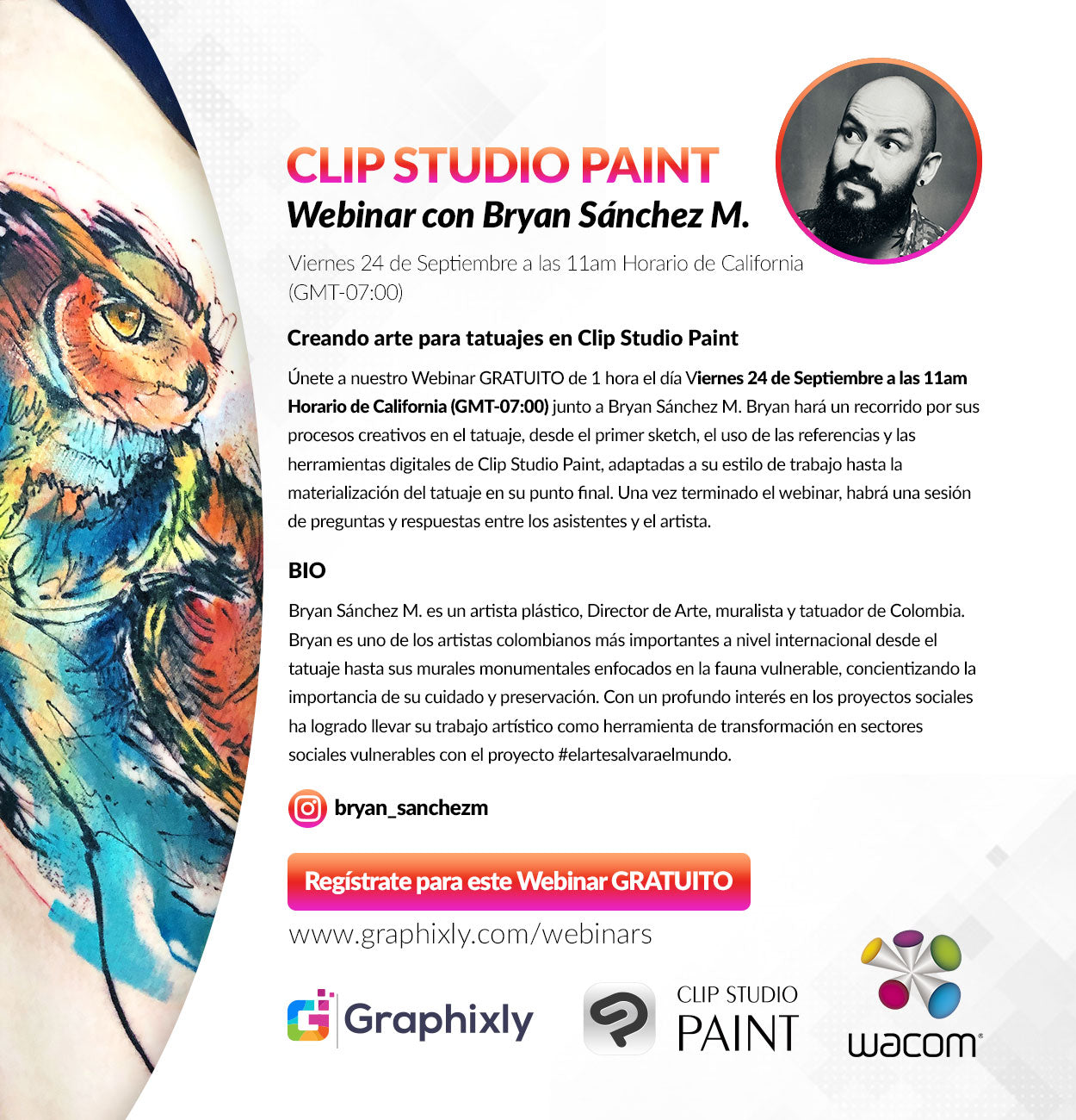 Webinar en español - Creando arte para tatuajes en Clip Studio Paint con Bryan Sánchez