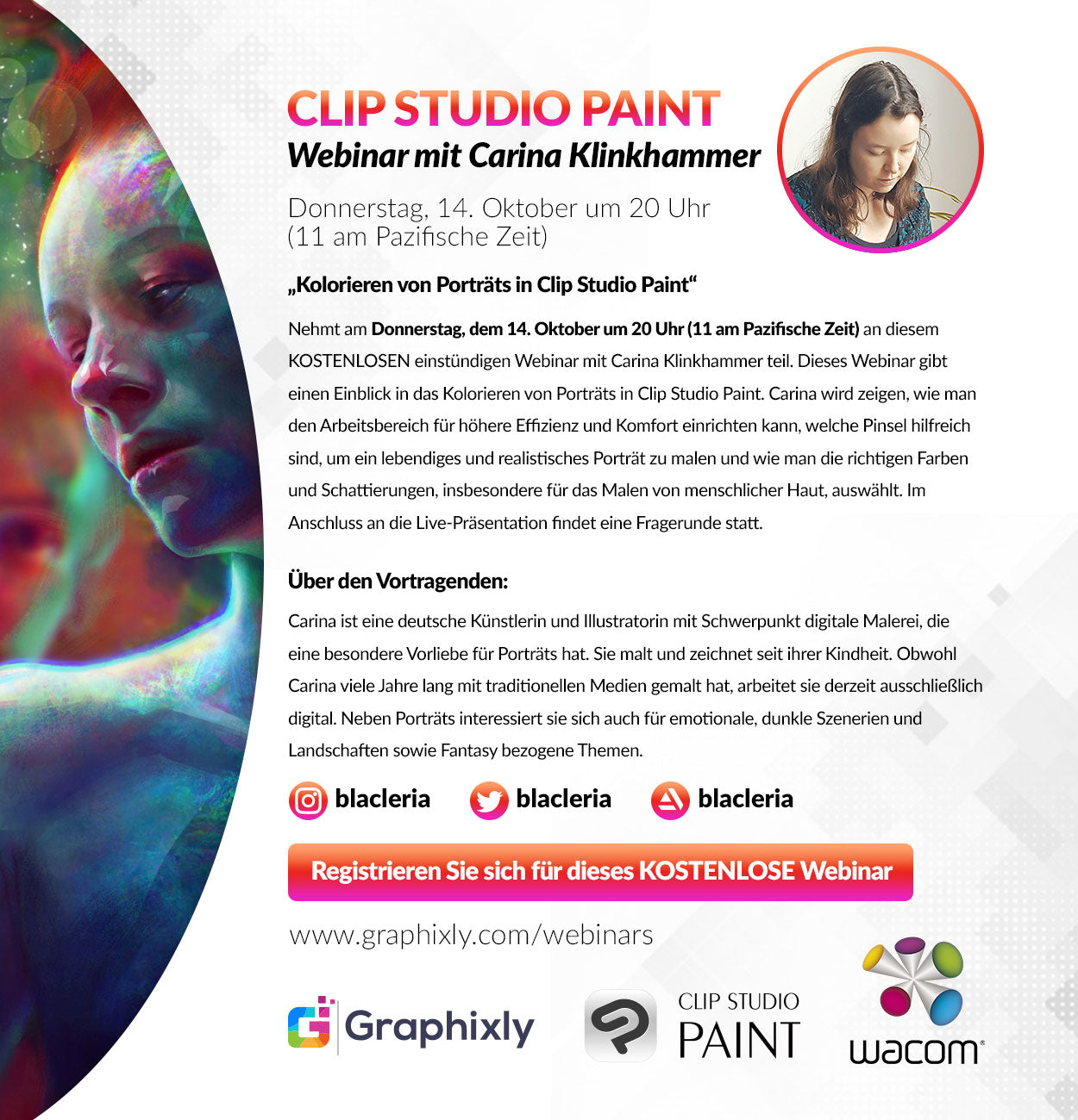 Webinar - „Kolorieren von Porträts in Clip Studio Paint“ mit Carina Klinkhammer