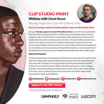 Webinar – How to use layer modes to build realistic values in Clip Studio Paint with Chuck Pavoni