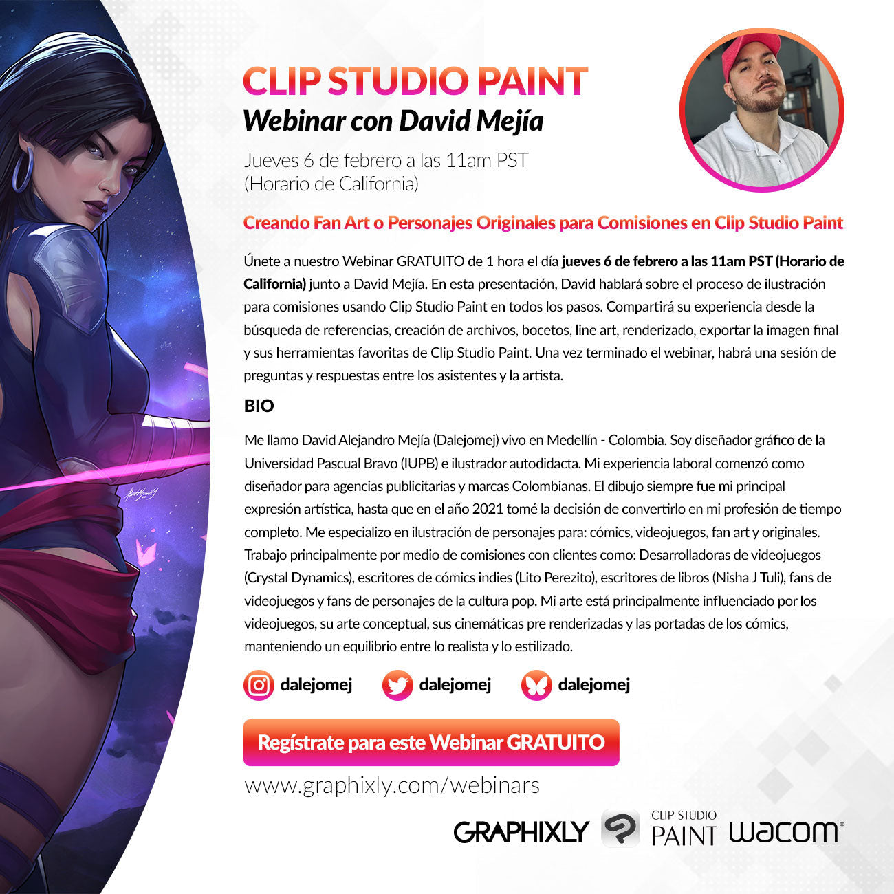 Webinar en español - Creando Fan Art o Personajes Originales para Comisiones en Clip Studio Paint con David Mejía