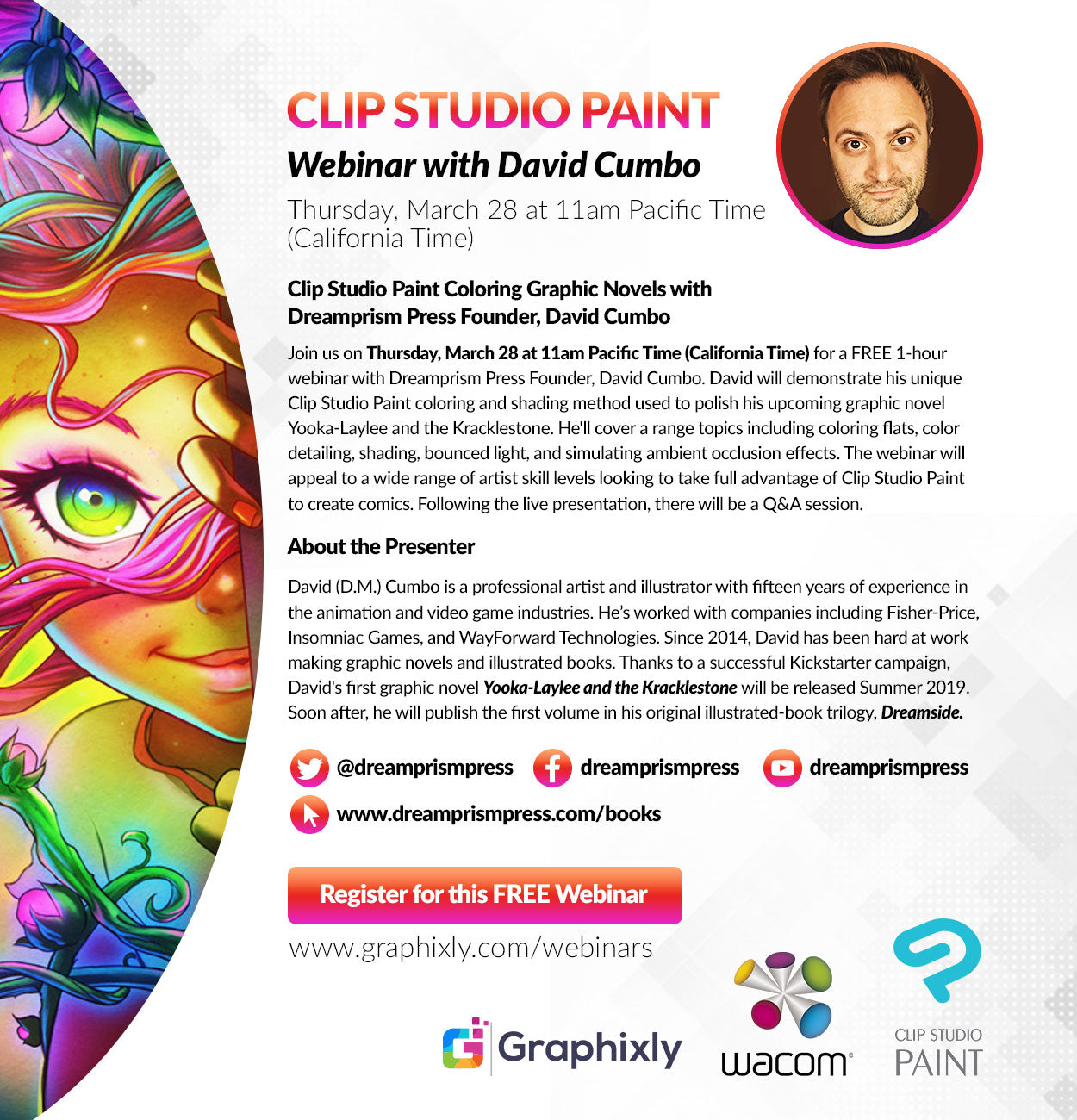 Webinar – Clip Studio Paint Coloring Graphic Novels with Dreamprism Press Founder, David Cumbo