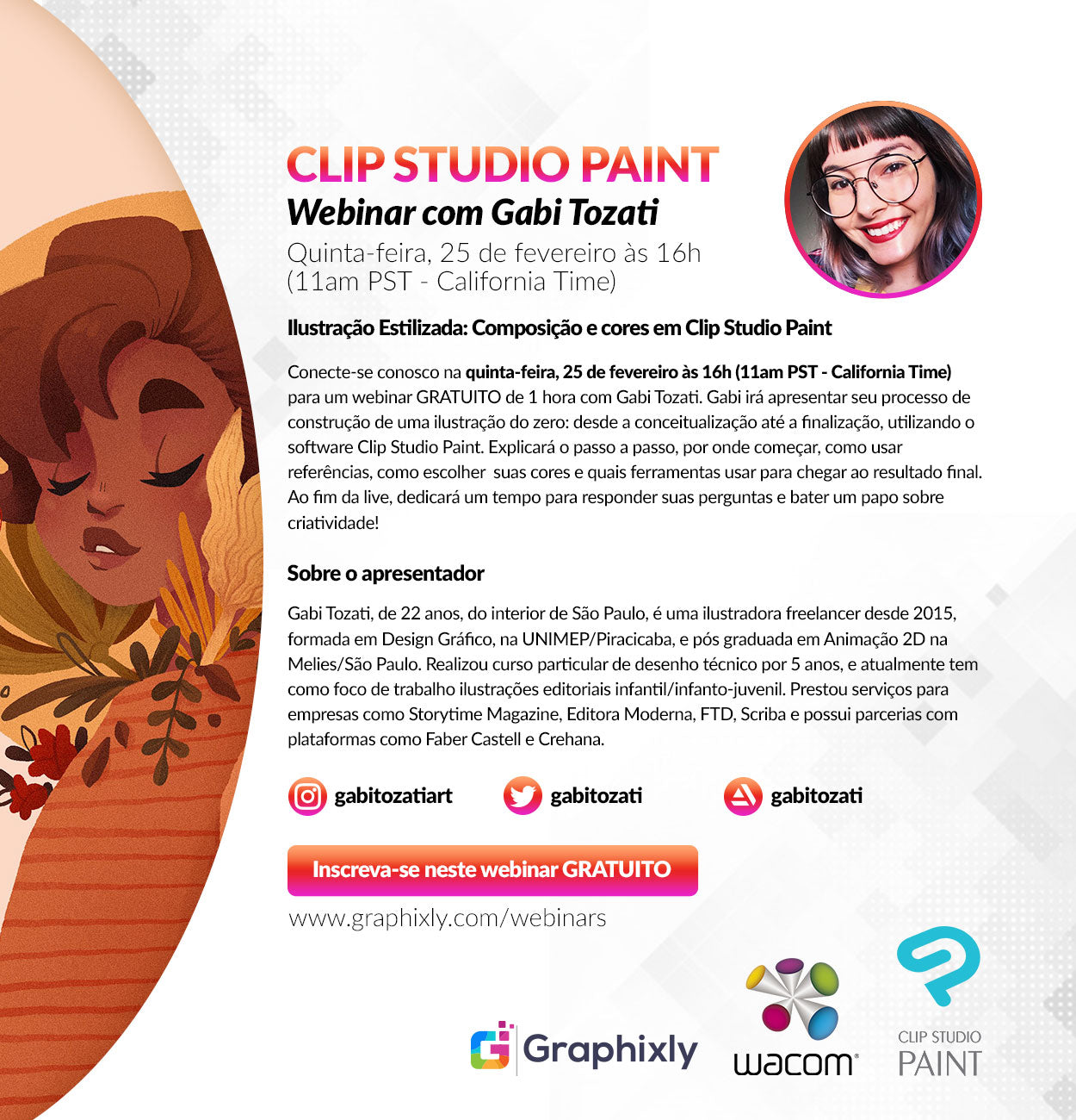 Webinar (Portuguese) - Ilustração Estilizada: Composição e cores em Clip Studio Paint com Gabi Tozati