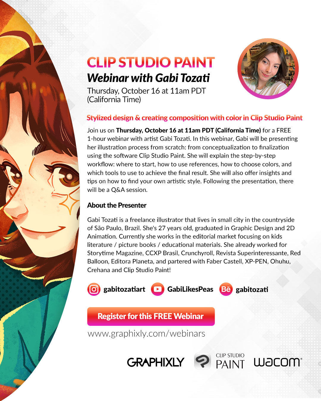 Webinar – Stylized design & creating composition with color in Clip Studio Paint with Gabi Tozati