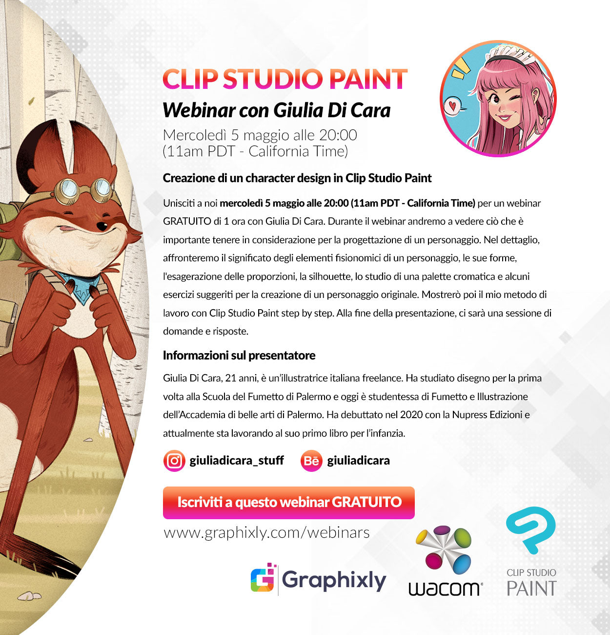 Webinar (Italian) - Creazione di un character design in Clip Studio Paint con Giulia Di Cara