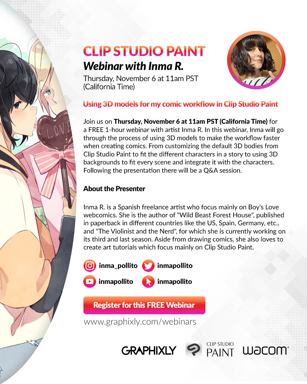 Webinar – Using 3D models for my comic workflow in Clip Studio Paint with Inma R.