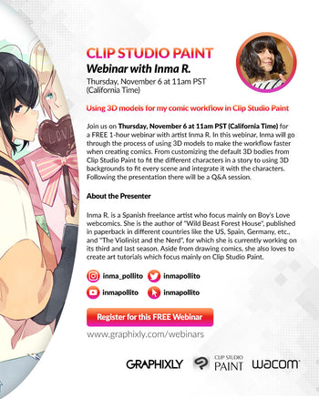 Webinar – Using 3D models for my comic workflow in Clip Studio Paint with Inma R.