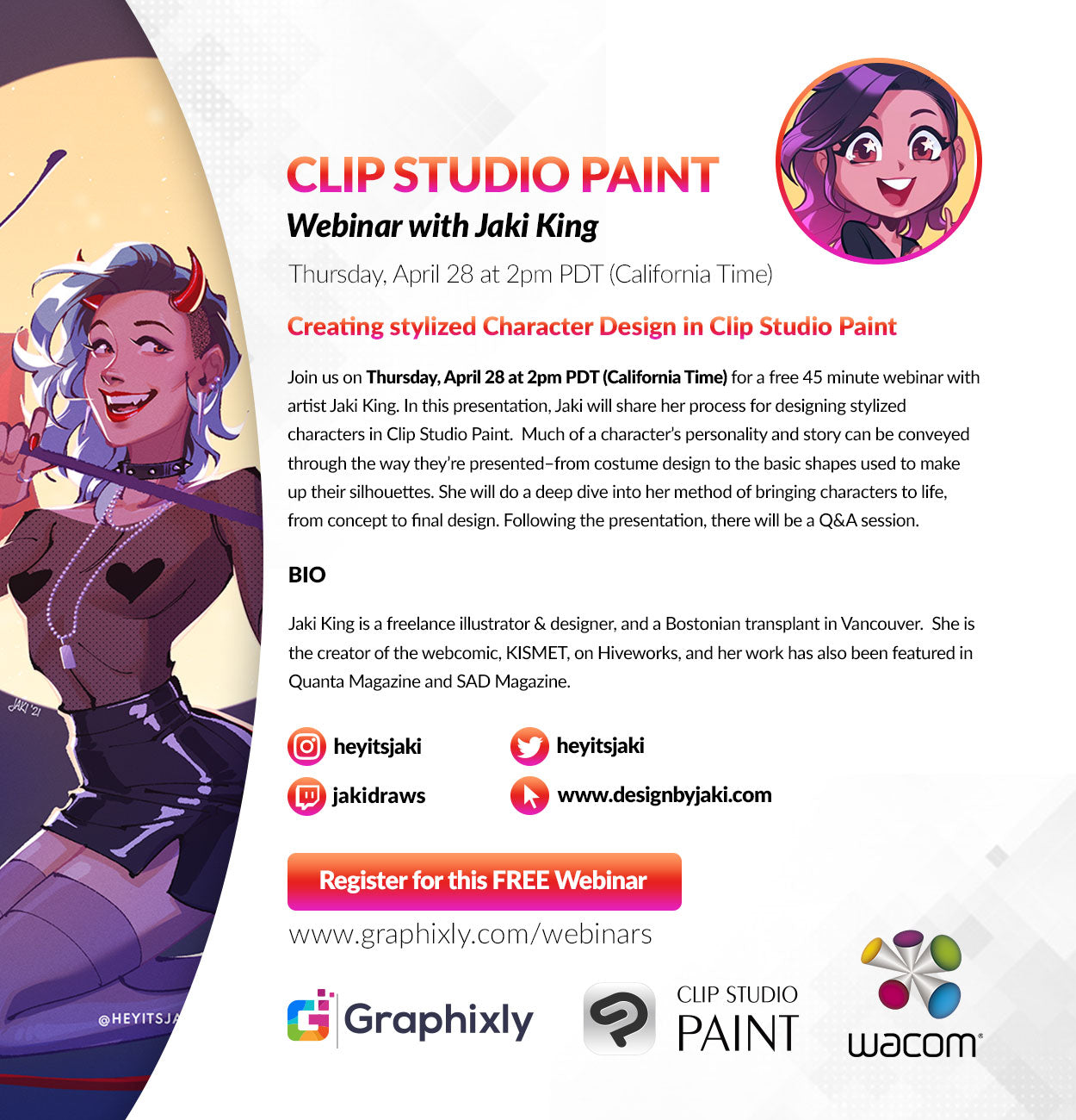Webinar – Creating stylized Character Design in Clip Studio Paint with Jaki King