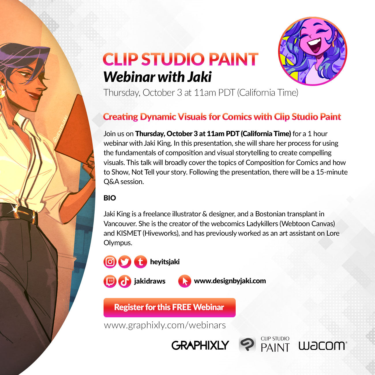 WEBINAR – Creating Dynamic Visuals for Comics with Clip Studio Paint presented by Jaki