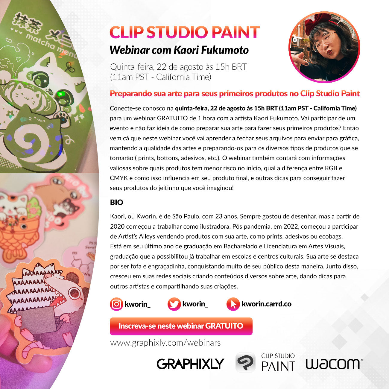 Webinar (Portuguese) – Preparando sua arte para seus primeiros produtos no Clip Studio Paint com Kaori Fukumoto