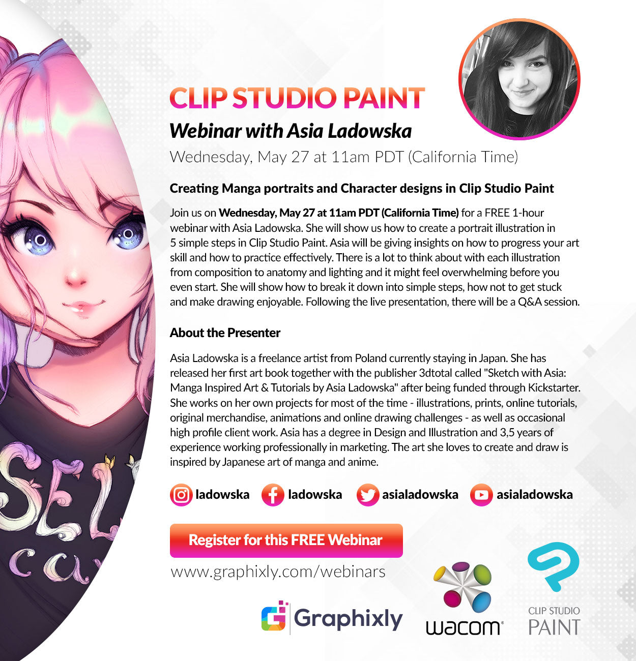 Webinar - “Creating Manga portraits and Character designs in Clip Studio Paint” with Asia Ladowska