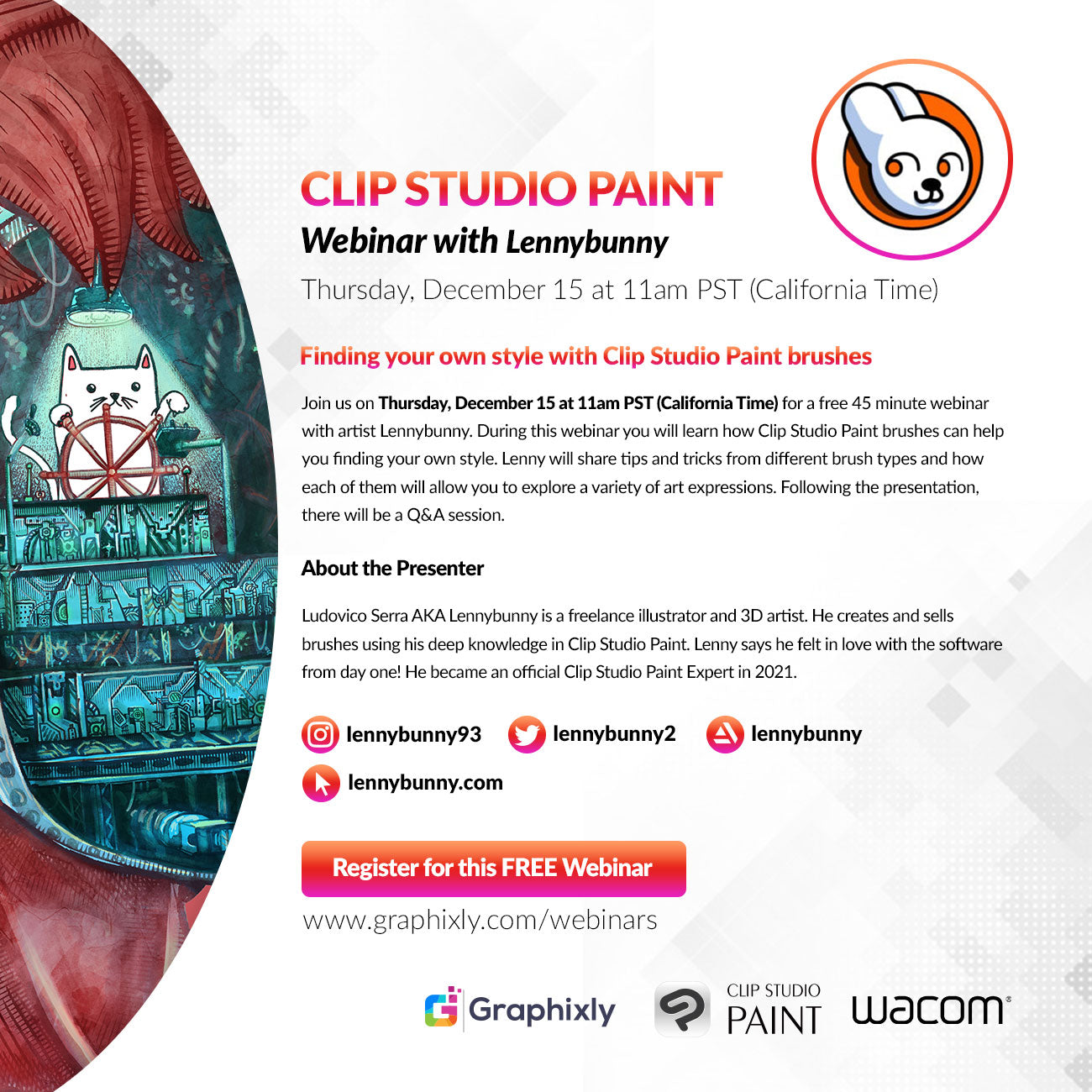 Webinar – Finding your own style with Clip Studio Paint brushes with Lennybunny