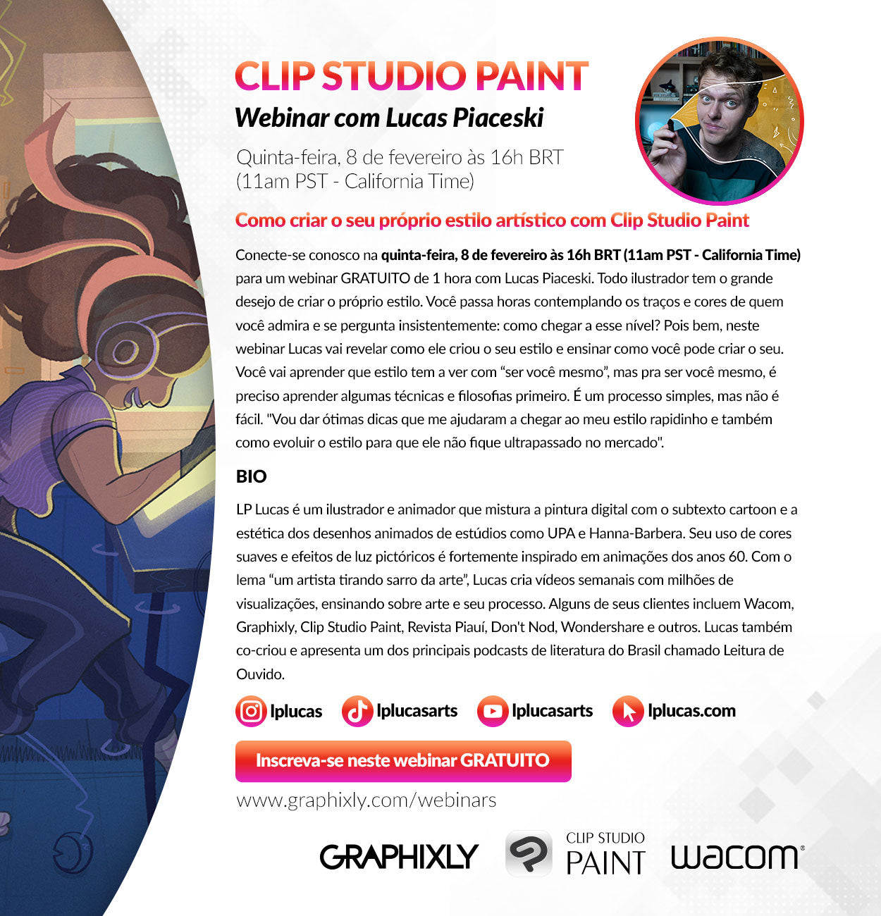 Webinar (Portuguese) - Como criar o seu próprio estilo artístico com Clip Studio Paint com Lucas Piaceski