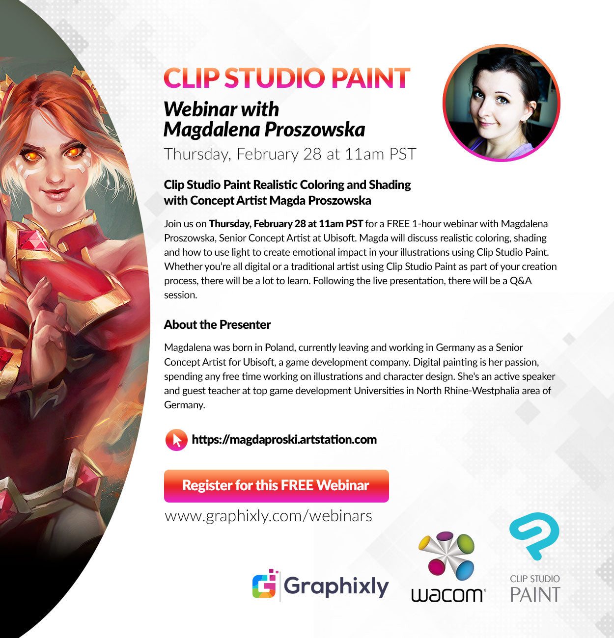 Webinar - Clip Studio Paint Realistic Coloring and Shading with Concept Artist Magda Proszowska