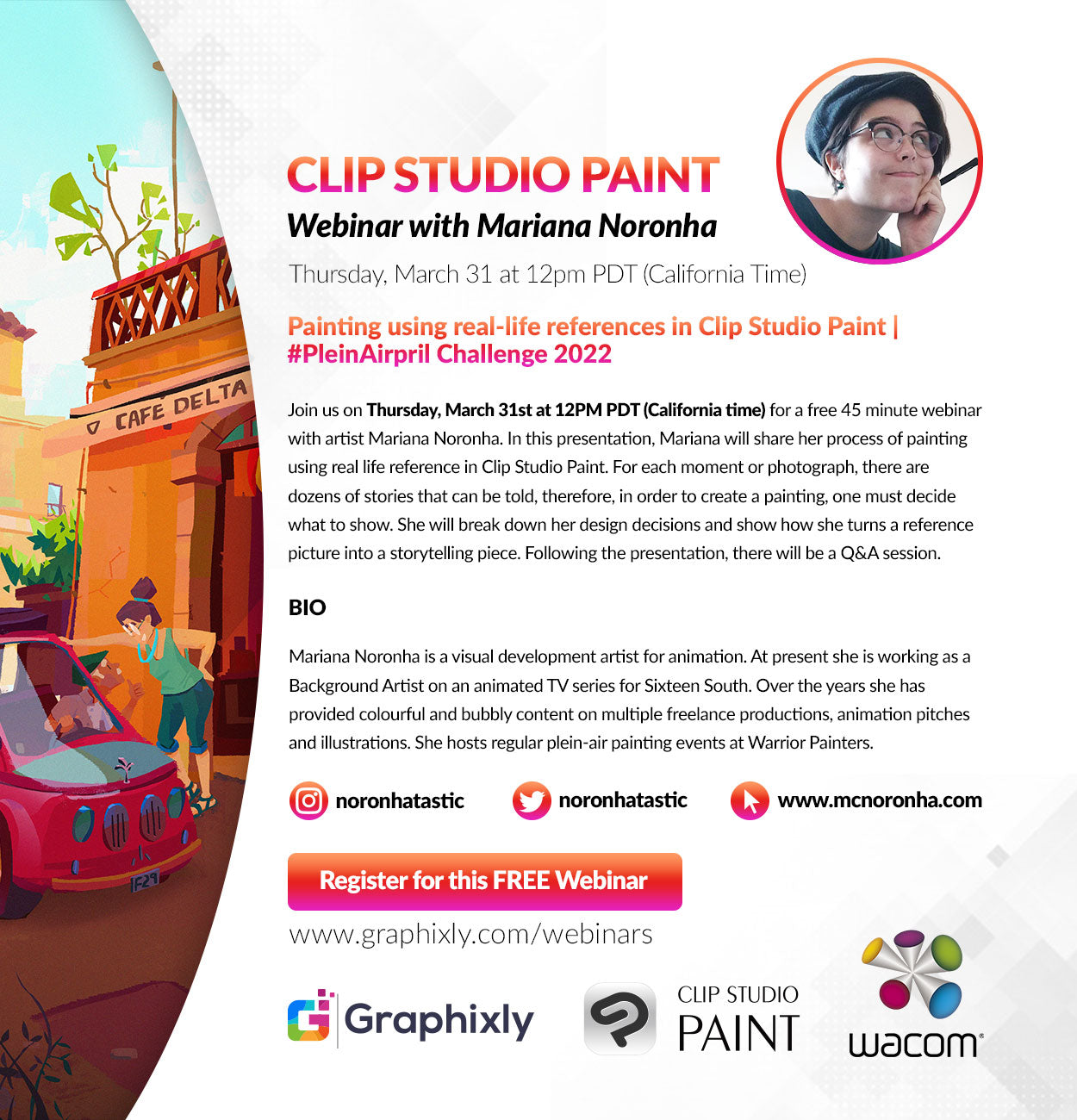 Webinar – Painting using real-life references in Clip Studio Paint | #PleinAirpril Challenge 2022 with Mariana Noronha