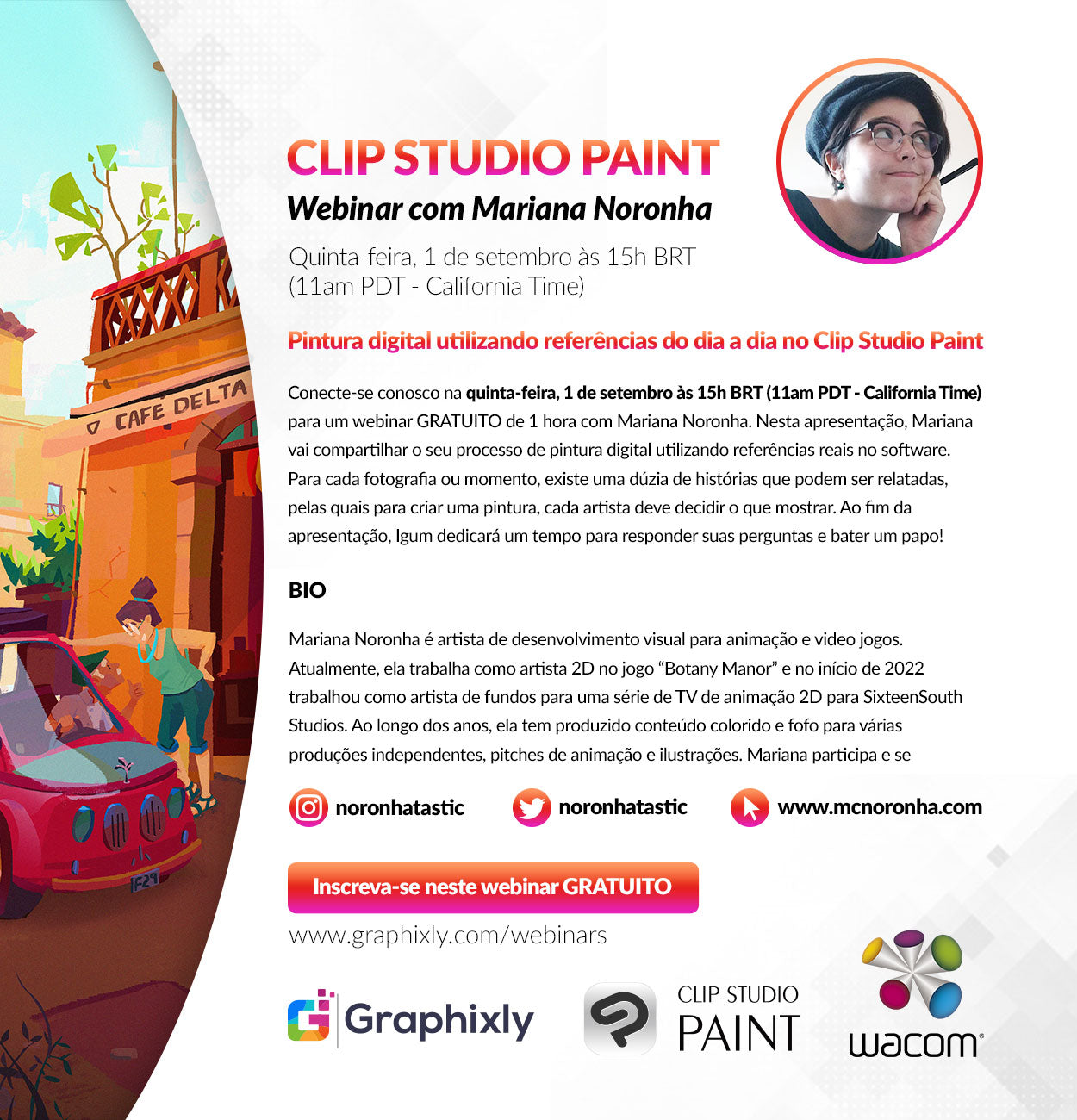 Webinar (Portuguese) - Pintura digital utilizando referências do dia a dia no Clip Studio Paint com Mariana Noronha