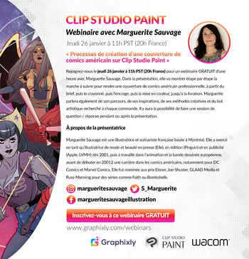 Webinar – Processus de création d'une couverture de comics américain sur Clip Studio Paint avec Marguerite Sauvage