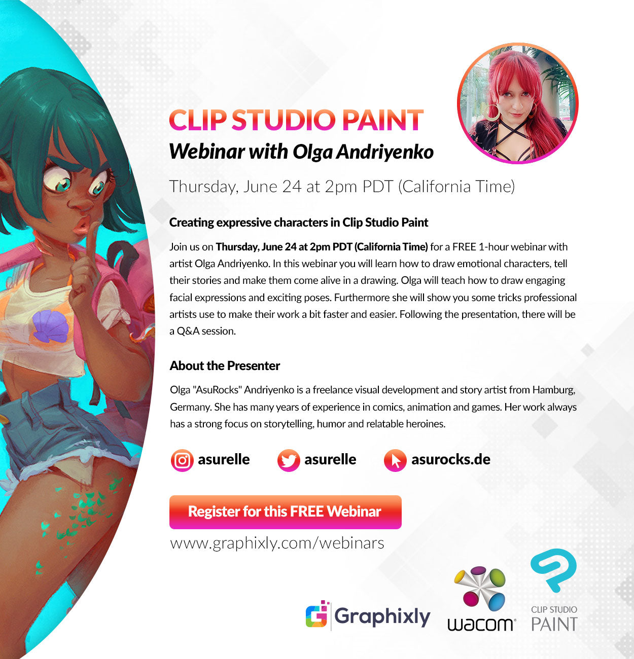 Webinar – Creating expressive characters in Clip Studio Paint with Olga Andriyenko