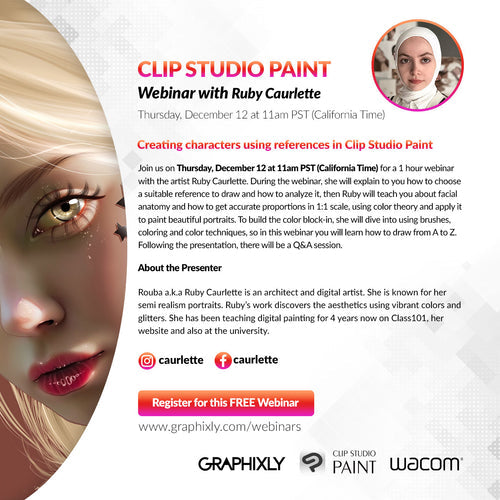 WEBINAR – Creating characters using references in Clip Studio Paint presented by Ruby Caurlette