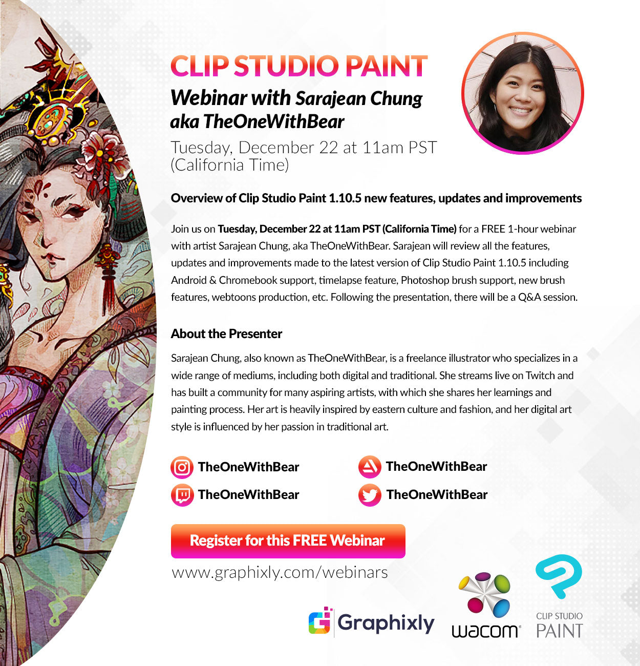 Webinar – Overview of Clip Studio Paint 1.10.5 new features, updates and improvements with Sarajean Chung