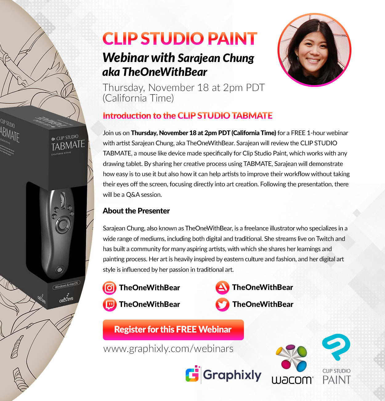 Webinar – Introduction to the CLIP STUDIO TABMATE with Sarajean Chung