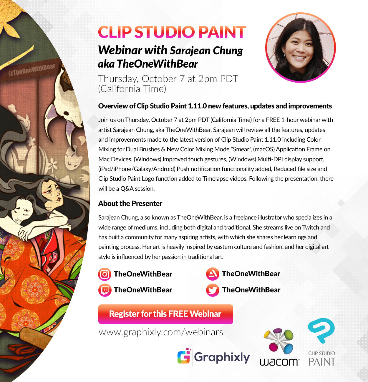 Webinar – Overview of Clip Studio Paint 1.11.1 new features, updates and improvements with Sarajean Chung