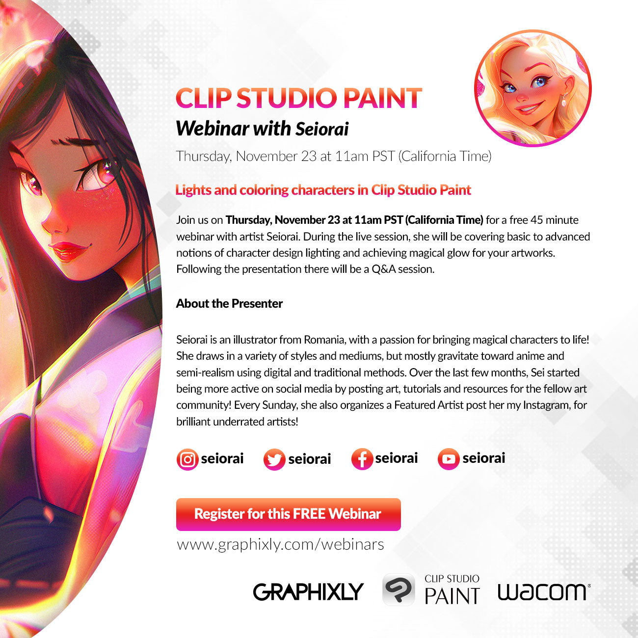 WEBINAR – Lights and coloring characters in Clip Studio Paint with Seiorai