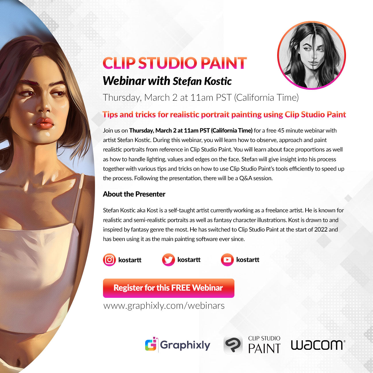 Webinar – Tips and tricks for realistic portrait painting using Clip Studio Paint with Stefan Kostic